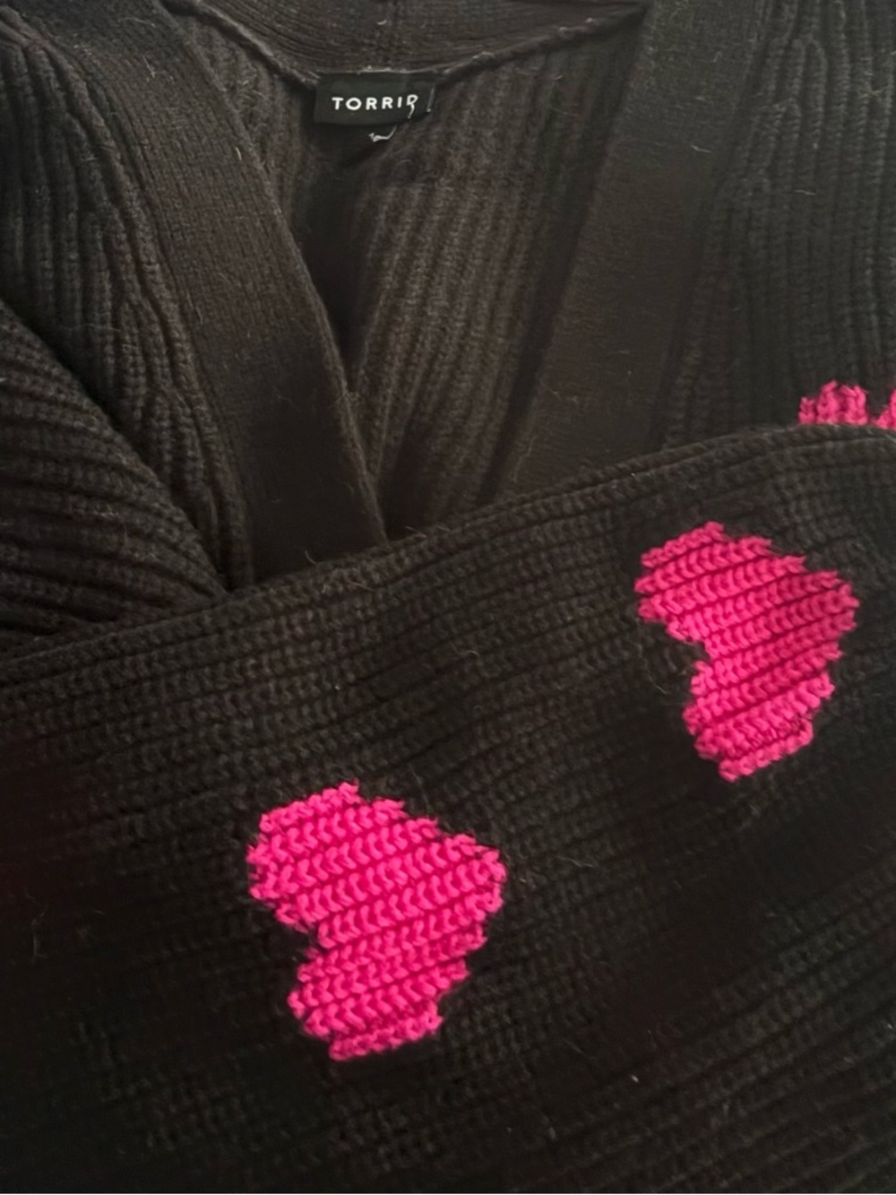 torrid Black Knit Sweater with Pink Heart Patches